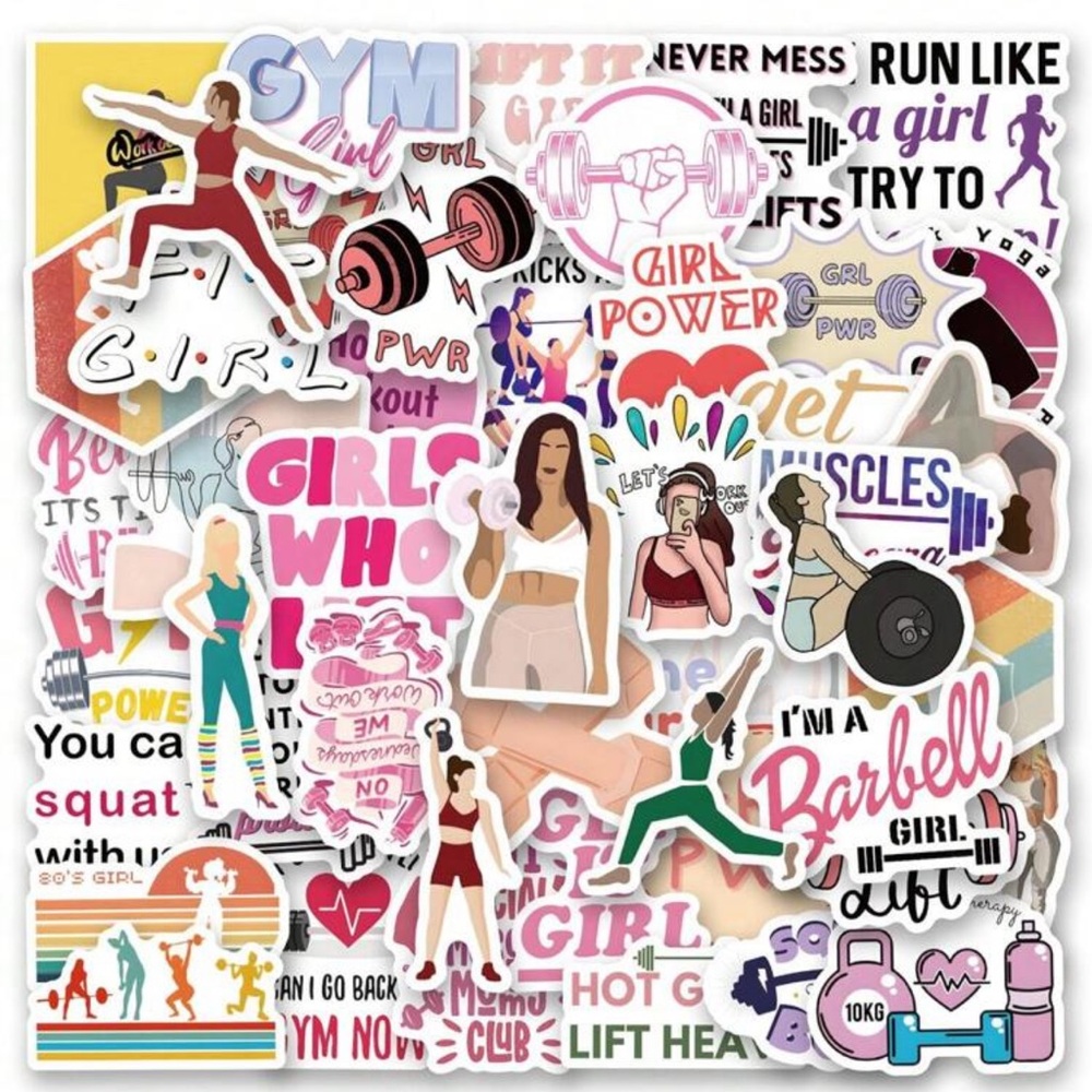 62PCS Girl Workout Stickers Vinyl Waterproof Stickers Scrapbook,Journaling,